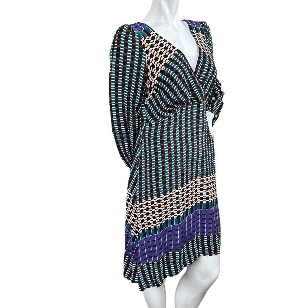Anthropologie Maeve “Gianna” Geometric Multicolor Retro Faux Wrap Dress 4 Petite - Picture 3 of 9